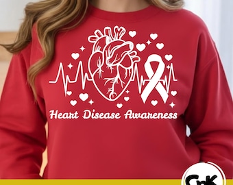 En febrero vestimos de rojo PNG, Concientización sobre enfermedades cardíacas SVG, Corazón rojo SVG, Concientización médica, Concientización sobre enfermedades cardíacas (Descarga digital)