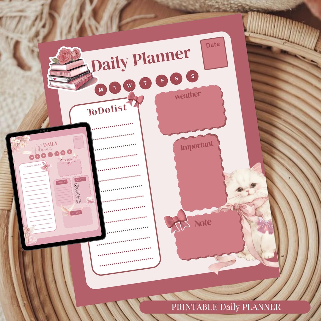 Pink Daily Planner Printable | Girly Daily Schedule & To-do List | US ...