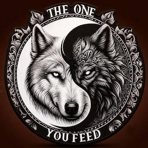 Yin Yang Wolf Back Patch: 12 Inch Embroidered Iron-On Biker Vest Applique