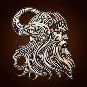 13-Inch Viking Warrior Embroidered Patch, Norse Helmet, Nordic Knotwork (Jacket Back)