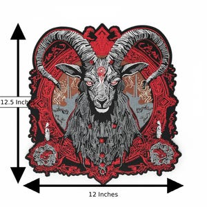 Large Ram Head Patch Gothic Embroidered Biker Vest Patch Red Black 12 Inch