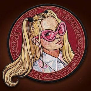 Aplique bordado de menina estilosa, aplique com retrato de óculos de sol rosa, aplique de jaqueta de 30 cm