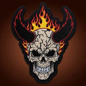 Devil Skull Back Patch, Gothic Embroidered Biker Jacket Applique, 13.5 Inch