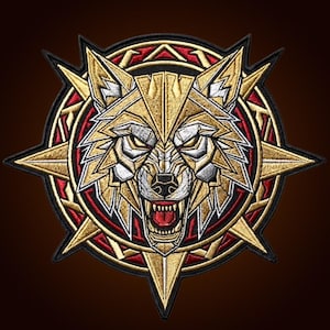 Écusson brodé grand médaillon de loup, écusson géométrique pour veste de motard (13 pouces)