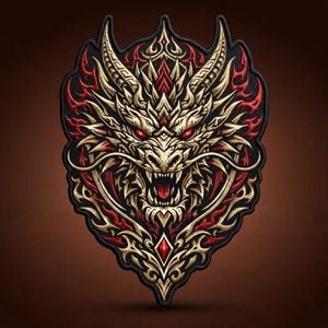 Red Gold Dragon Embroidery Patch 12 Inch, Fierce Dragon Jacket Patch, Large Back Patch