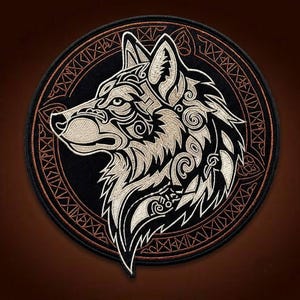 Tribal Wolf Embroidered Back Patch for Biker Jacket, Motorcycle Vest Applique