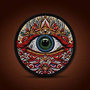 All Seeing Eye Back Patch, Mystical Embroidered Biker Jacket Applique, 12 Inch