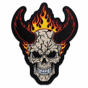 Devil Skull Back Patch, Gothic Embroidered Biker Jacket Applique, 13.5 Inch