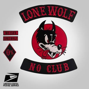 Lone Wolf Skull Biker Back Patch Set, Embroidered Motorcycle Jacket Vest Badge