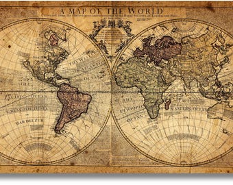 Arte en lienzo de mapa del mundo antiguo, póster de mapa del mundo antiguo, impresión en lienzo de arte de mapa del mundo antiguo, arte en lienzo de mapa antiguo, arte en lienzo de mapa antiguo, listo para colgar