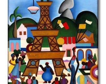 Impresión artística del Carnaval de Madureira de Tarsila do Amaral / Impresión de arte moderno brasileño / Obra de arte latino abstracta colorida / Decoración de pared vintage