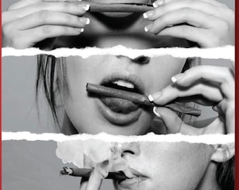 Wrap,lick,drink,red lips,smoking beautiful lady Canvas Wall Art Design,Poster Print For Home Office Decoration black and white,Ready To Hang