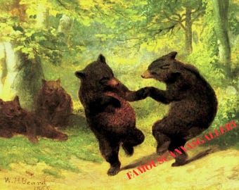 Dancing Bears by William Beard canvas Print,Vintage Animal Art,19th Century Bear Painting, Rustic Wildlife Wall Decor,Classic Nature Artwork