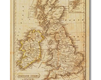Antique Maps British Isles 1832  Daniel Adams Canvas print,Antique Maps British Isles poster,Antique Maps British Isles print,Old map print