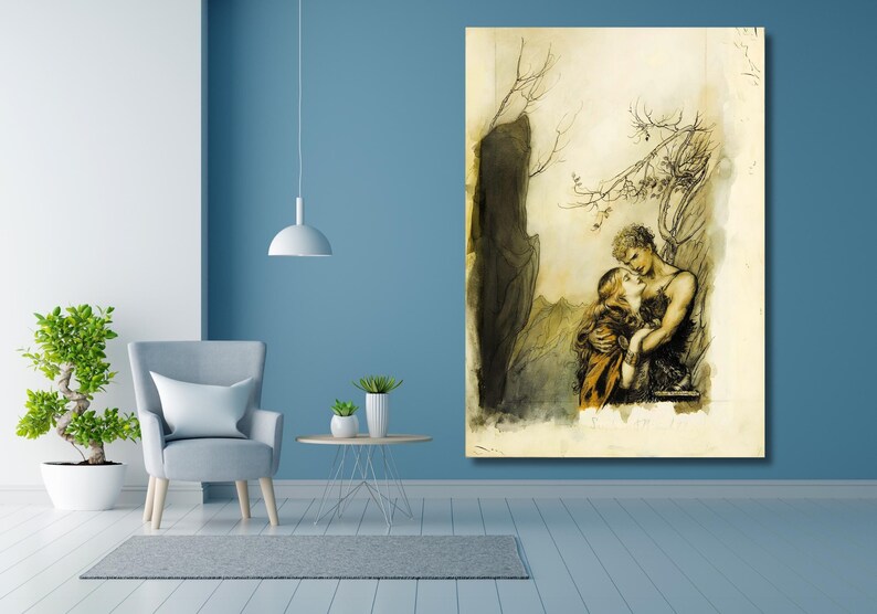 Arthur Rackham Lovers art prints, Romantic Fantasy Art Print, Vintage Mythology Wall Decor, Pre-Raphaelite Style Artwork, gift for a lover image 2