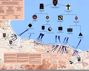 Mapa del Día D en Normandía, 6 de junio de 1944, impresión en lienzo, póster del mapa de Normandía, impresión del mapa de Normandía, arte mural en lienzo del mapa de Normandía, mapa del Día D de Normandía