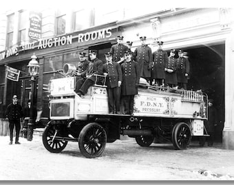 Vintage FDNY 1908 Photo: New York City Fire Department Print,Antique Firemen Wall Art, Black and White Firehouse Decor, Fire Engine Print