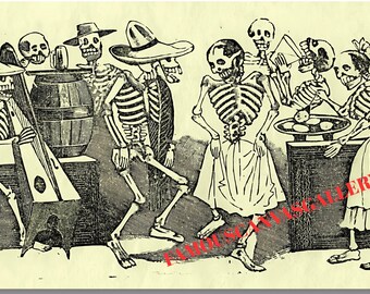 José Guadalupe Posada Calavera Art Print, Day of the Dead Skeletons, Mexican Folk Art Wall Decor, Jose Guadalupe Posada art print