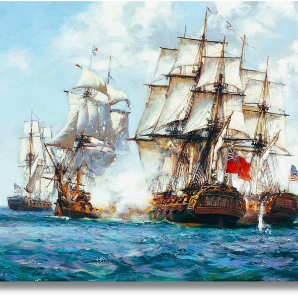 Montague Dawson HMS Mediator Battle Canvas, American Revolution Naval War poster
