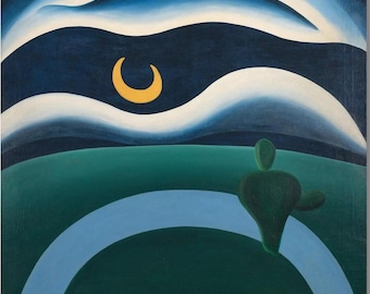 Lienzo decorativo de pared "La Luna" de Tarsila do Amaral, impresión artística brasileña modernista, decoración abstracta colorida, obra de arte de mediados de siglo, listo para colgar.