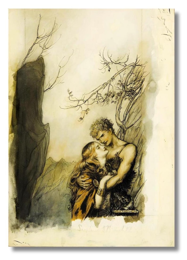 Arthur Rackham Lovers art prints, Romantic Fantasy Art Print, Vintage Mythology Wall Decor, Pre-Raphaelite Style Artwork, gift for a lover image 1