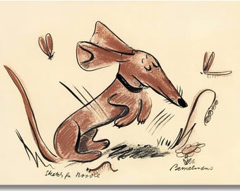 Ludwig Bemelmans Dachshund Dog canvas Print, Noodle Illustration, Vintage Children’s Book Art, Whimsical Puppy Wall Decor for Dog Lovers