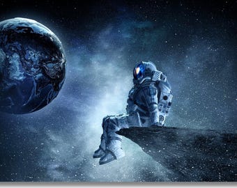 Space Wall Art, Solar System Canvas print, Nursery Art, Nursery Wall Art, Artwork, Astronaut in Space Poster, Space Exploration Artwork