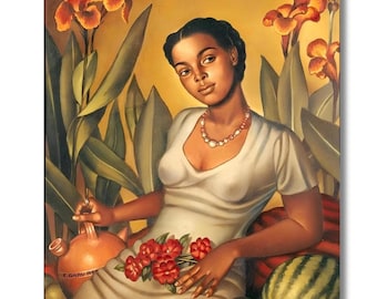 Mulata Cartagenera By Enrique Grau canvas wall art - Enrique Grau Art- Tropical Art Print,wall decor