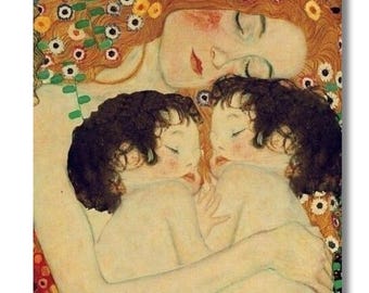 Klimt Mother and Twins Canvas Art Print, Modern Wall Art