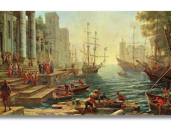 Seaport With The Embarkation Of Saint Ursula by Claude Lorrain Canvas Wall Art, Claude Lorrain Poster, Vintage Print,Claude Lorrain print