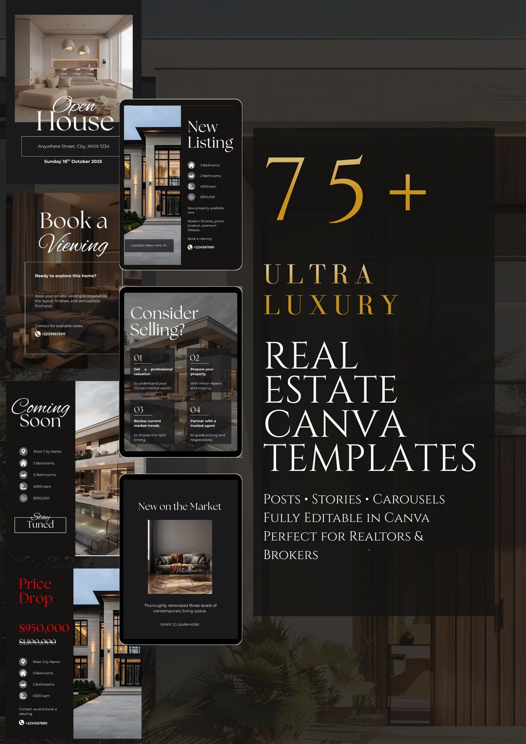Luxury Real Estate Canva Templates | Realtor Instagram Kit - Etsy