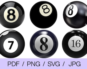 Paquete de imágenes prediseñadas de bolas de billar / Diseños de billar y snooker (descarga digital)