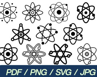 Atom SVG Bundle | Science Graphics, Physics Chemistry Clipart (Digital Download)