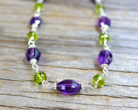 Gemstone Cluster Necklace Amethyst Necklace Peridot Necklace Gemstone Briolette Necklace Sterling Silver
