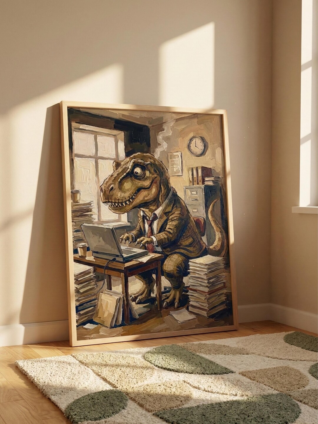 Funny T-rex Office Wall Art Printable | Dinosaur Working at Computer ...