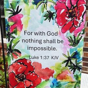 Gartenflagge mit doppelseitigem, floralem, inspirierendem Herzmotiv und Bibelversen (KJV).
