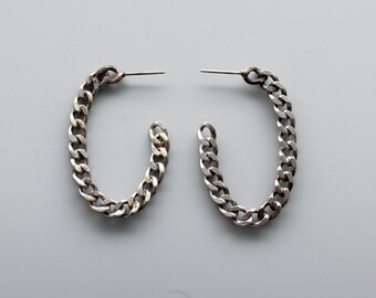 large oval curb chain hoop earring, 5mm cuban chain, soldered links, stainless steel chains, fashion hoop earrings, slow made, hand soldered