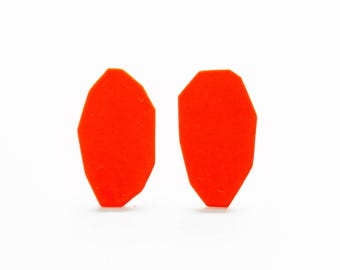 Neon Orange Ohrstecker, geometrische Form: große hypoallergene Ohrstecker aus Chirurgenstahl