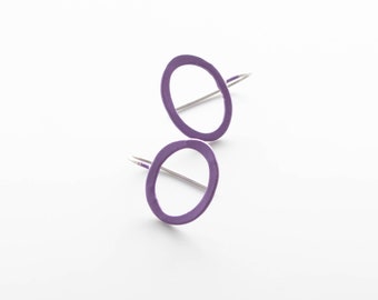 oval violet drop earrings, simple wire, open circle, basic, everyday earrings, lightweight, boucles d'oreilles, surgical steel hooks