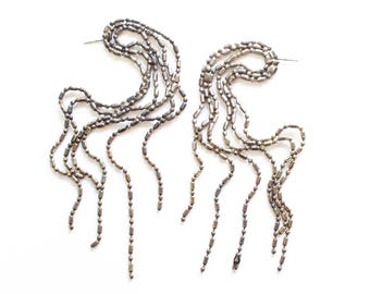 Silber-Ohrringe, asymmetrisch, Mismatched, lange Bambus-Ohrringe, Ohrstecker aus Chirurgenstahl, Sterling Silber, sehr leicht