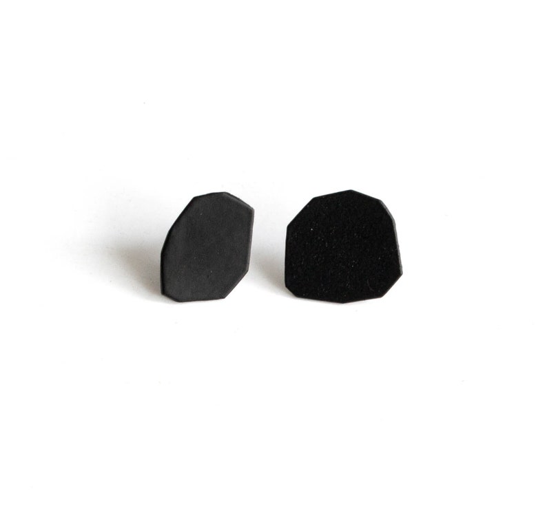 small matte black geo earrings, geometric studs, simple hypoallergenic posts, powder coated metal, minimalist style earrings image 1