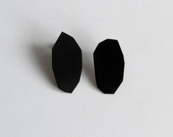 large matte black geo earrings, geometric studs, simple hypoallergenic posts, powder coated metal, hand cut, lightweight basic post earrings