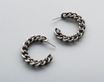 large and wide curb chain hoop earring, 7mm cuban chain, soldered links, stainless steel chains, fashion hoop earrings, slow made