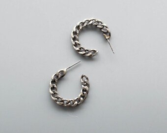 medium curb chain hoop earring, 5mm cuban chain, soldered links, stainless steel chains, fashion hoop earrings, slow made, hand soldered