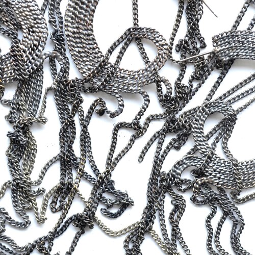 Silver chain hoop earrings, asymmetric and mis matched, long dangle, shops blackened sterling silver, hoop studs, surgical steel posts