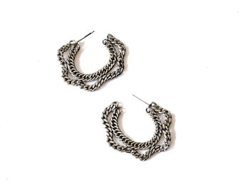 large oval curb chain hoop earring, 5mm cuban chain, soldered links, stainless steel chains, fashion hoop earrings, slow made, hand soldered