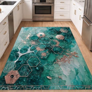 Emerald Copper Area Rug, 3D Agate Rug, Washable Non-Slip Carpet, Luxury Statement Home Decor