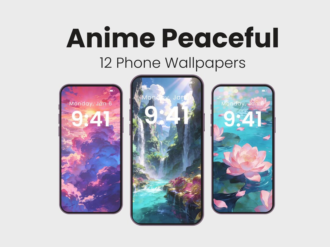 12 Anime Peaceful Phone Wallpapers Bundle | Vertical Mobile Wallpaper ...