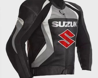 Suzuki Racing Motorbike Cowhide Leather Jacket New Suzuki Handmade Motorcycle Biker Jacket