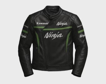 Kawasaki Racing Motorbike Cowhide Leather Jacket Handmade New Kawasaki Vintage Motorcycle Biker Jacket
